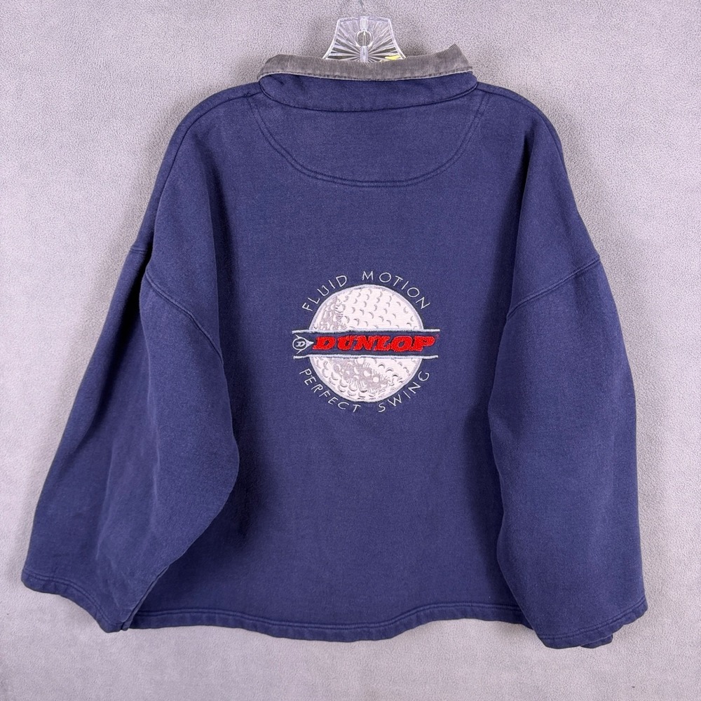 Vintage Dunlop Golf Mens Fleece L Oversized  Blue 1/4 Zip Pullover Graphic Read!